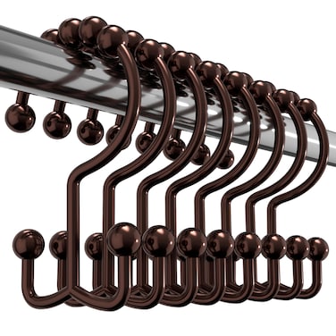 Utopia Bedding Double Glide Roller Shower Curtain Hooks, Double Sided Rings, Rust Proof Shower Curtain Hooks, Bronze