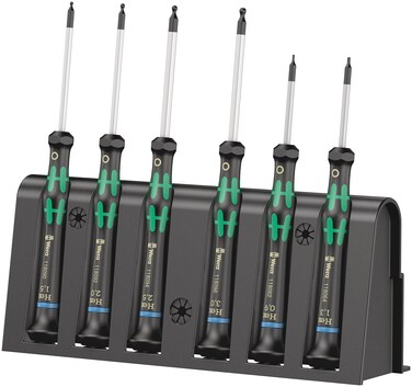 Wera - 5118156001 2052/6 Kraftform Micro Ballhead Hexagon Electronics Screwdriver Set and Rack, 6-Piece
