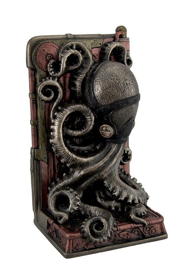 Veronese Design 8" Decorative Steampunk Octopus Single Bookend Resin Sculpture Bronze Finish