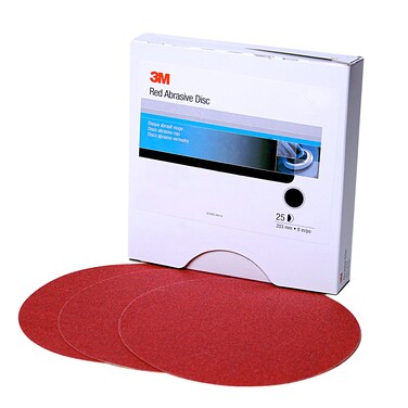 3M Hookit Red Abrasive Disc, 01677, 8 in, 80+ Grit No Hole, Pack of 25 for Auto Sanding, Primer Sanding, E-Coat Sanding