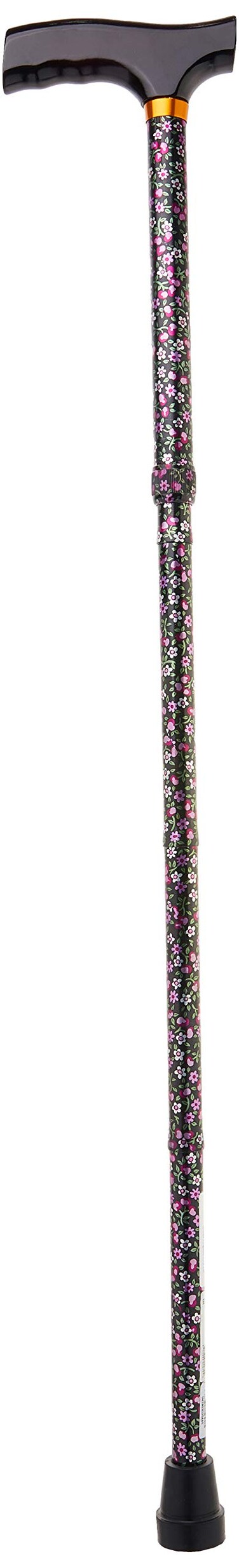 Drive Medical Lightweight Adjustable Folding Cane with T Handle, Black Floral, Universal