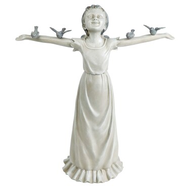 Design Toscano Basking in Glory Little Girl with Birds Outdoor Garden Statue, Large, 29 inches tall, Cast Stone Resin, Two Tone Stone Finish