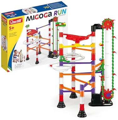 Quercetti Migoga Marble Run with Elevator - 150 Piece Building Set with Spirals, Funnel and Hand Crank for Ages 5 and Up (Made in Italy) Multi Color