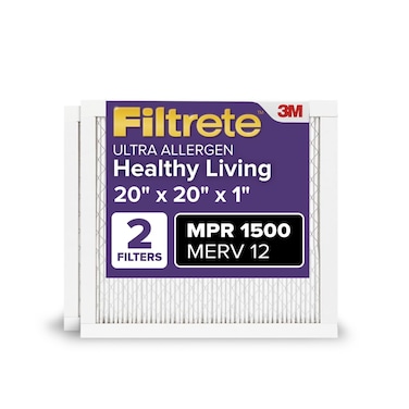 Filtrete 20x20x1 AC Furnace Air Filter, MERV 12, MPR 1500, CERTIFIED asthma &amp; allergy friendly, 3 Month Pleated 1-Inch Electrostatic Air Cleaning Filter, Pack of 2 (Actual Size 19.69x19.69x0.78 in)