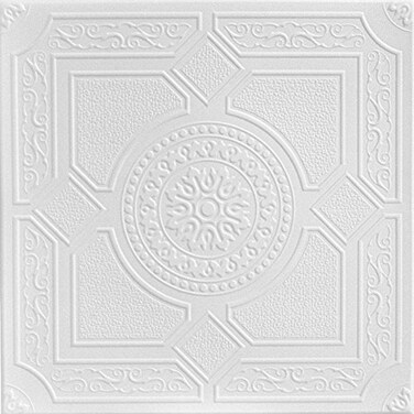 A La Maison Ceilings R30 Kensington Gardens Foam Glue-up Ceiling Tile (21.6 sq. ft./Case), Pack of 8, Plain White
