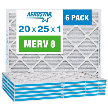 Aerostar 20x25x1 Air Filter MERV 8 (Removes Mold, Pollen, Dust &amp; Lint) - Electrostatic MPR 600 &amp; FPR 5 - Pleated HVAC AC Furnace Air Filters - Pack of 6