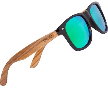 Woodies Zebra Wood Sunglasses with Green Mirrored Polarized Lens and Real Wooden Frame for Men and Women   100% UVA/UVB Protection