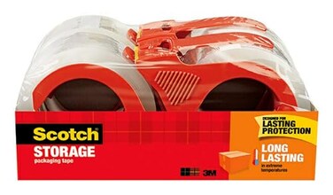 Scotch Long Lasting Storage Packing Tape, Clear, Withstands Extreme Temperatures, 1.88 in x 38.2 yd, 4 Rolls and 4 Dispensers