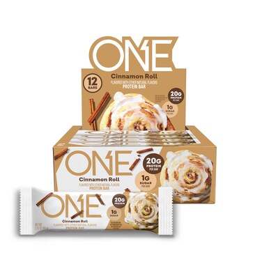 ONE Protein Bars, Cinnamon Roll, Gluten Free with 20g Protein and 1g Sugar, Pantry Staples, 2.12 oz (12 Count), Packaging May Vary