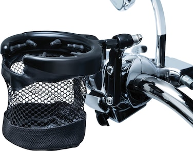Kuryakyn 1738 Motorcycle Handlebar Accessory: Universal Drink/Cup Holder with Mesh Basket for Clutch/Brake Perch Mount, Gloss Black