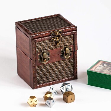 Elven Vault (Chainmail) Wooden Deck &amp; Counter Box with Protector Storage for TCG, MTG Magic, FaB, YGO, EDH, Commander, Box, Dice