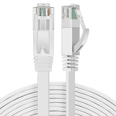 TNP Cat 6 Ethernet Cable Flat Internet Wiring 100 ft Long Flat Wire LAN Cable Ethernet Network Cord - Thin and Slim RJ45 Patch Snagless Gigabit Ethernet Cables Connector Crossover (100 Feet, White)