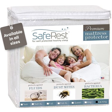 SafeRest 100% Waterproof California King Size Mattress Protector - Fitted with Stretchable Pockets - Machine Washable Cotton Mattress Cover for Bed - Bedding Airbnb Essentials for Hosts - Cal King