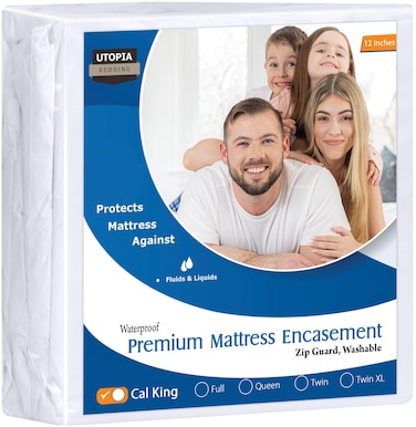 Utopia Bedding Premium Waterproof Bed Bug Mattress Cover, California King Zippered Mattress Protector, 12 Inches Deep, Dust Mite Proof 6-Sided Mattress Encasement for Bed