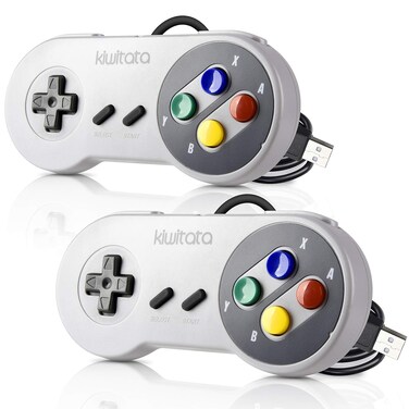 KIWITATA 2 Pack Retro SNES USB Controller for PC Games, Classic Wired SNES USB Super NES Game Pad Controller Joypad for Windows PC MAC Linux Retro Pie