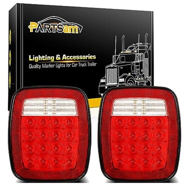 Partsam Pair 38 LED Universal Tail Brake Turn Stop License Back up Reverse Lights Rear Combination for Wrangler YJ TJ CJ Truck Trailer Boat RV,12V Stud Mounted Lamps Waterproof,Pack of 2
