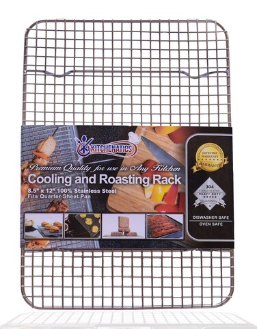 KITCHENATICS Small Quarter Sheet Cooling Rack for Cooking &amp; Baking, Oven Safe Stainless Steel Rack, Baking Rack for Oven Cooking, Heavy Duty Cookie Cooling Rack fits Quarter Sheet Pan, 8.5" x12" IN