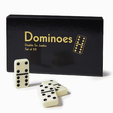 CHH Black/Cream Color Double 6 Jumbo Size Domino Tiles &ndash; Premium Set of 28 Ivory Dominoes &ndash; Classic Family Game in Cardboard Box
