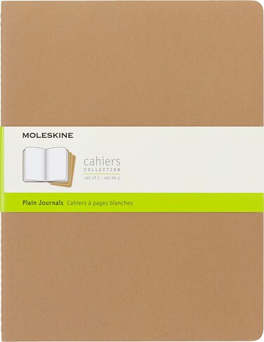 Moleskine Cahier Journal, Soft Cover, XXL (8.5" x 11") Plain/Blank, Kraft Brown, 120 Pages (Set of 3)