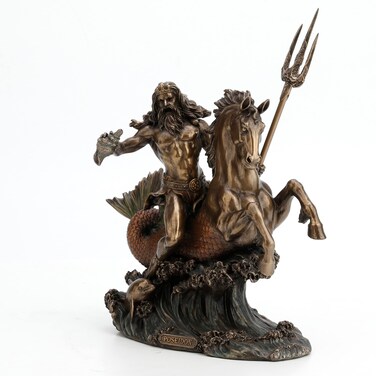 Veronese Design Poseidon Riding Hippocampus with Trident Resin Statue Bronze Finish