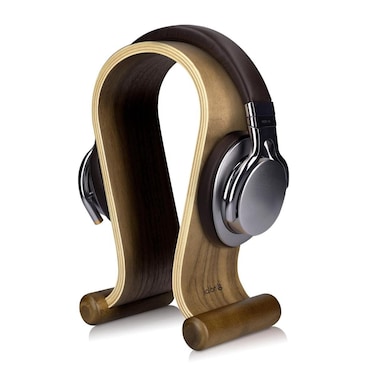 kalibri Wooden Omega Headphone Stand - Universal Headset Wood Hanger - Holder for Gaming Headsets DJ Studio Headphones &amp; Earphone Display - Walnut