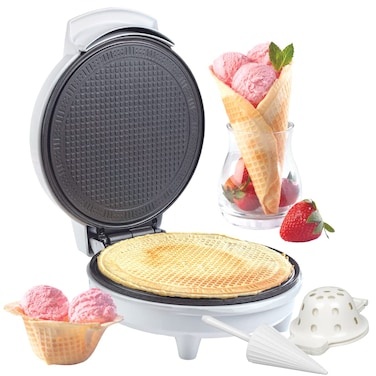 Waffle Cone and Bowl Maker for Homemade Ice Cream Cones- Includes Shaper Roller &amp; Bowl Press - Electric Nonstick Waffler Iron Machine for Sundaes &amp; More, DIY Dessert, Unique Gift Treat for Kids Adults