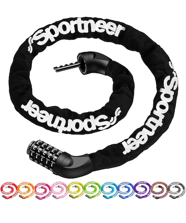 Sportneer Bike Lock: 5 Digit Combination High Security Anti Theft Bike Chain Lock - 3.2/3.6/4ft Heavy Duty Keyless Bicycle Lock for Bike Motorcycle Scooter Door &amp; Gate - Easy to Use, Bike Accessories