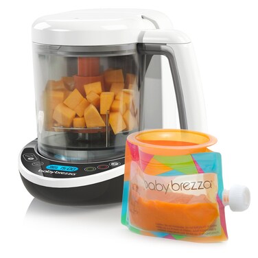 Baby Brezza Small Baby Food Maker Set &ndash; Cooker and Blender in One to Steam and Puree Baby Food for Pouches - Make Organic Food for Infants and Toddlers - Includes 3 Pouches and 3 Funnels