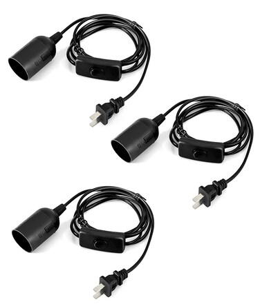 Extension Hanging Lantern Cord Cable, HESSION 5.9ft Lamp Cord -MAX 360W - On/Off Switch E26/E27 Black Pendant Lighting with Plug-in Cord 3-Pack