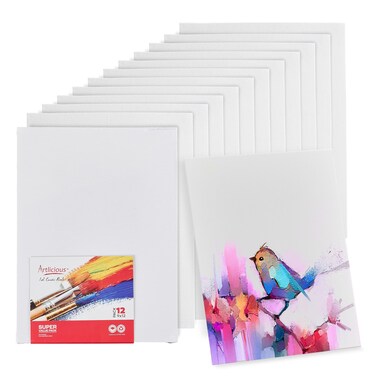 Artlicious Canvases for Painting - Pack of 12, 9 x 12 Inch Blank White Canvas Boards - 100% Cotton Art Panels for Oil, Acrylic &amp; Watercolor Paint