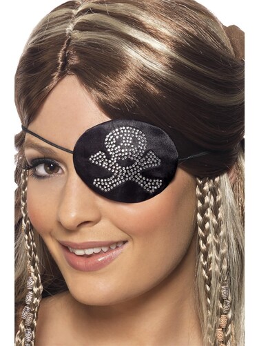 Smiffy's Pirates Eyepatch, Black and Silver, Diamante