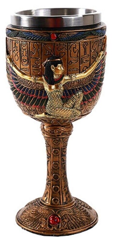 Pacific Giftware Egyptian Goddess Isis Open Wing Golden Wine Goblet Stainless Steel Liner 6oz