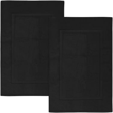 Utopia Towels Cotton Banded Rug, Bath Mats, Not a Bathroom Rug, 21 by 34 Inches, 100% Ring Spun Cotton, Highly Absorbent Shower Bathroom Floor Mat, Black, 2 Pack