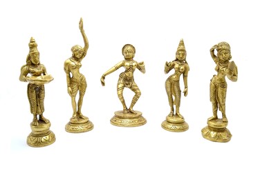 Brass Apsara Showpieces - Set of 5 Statues, Return Gifts for Pooja, Indian Housewarming Gifts, Standard, Pack of 5