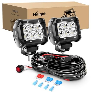 Nilight ZH009 LED Light Bar 2PCS 18W Spot Off Road Lights with 16AWG Wiring Harness Kit-2 Lead