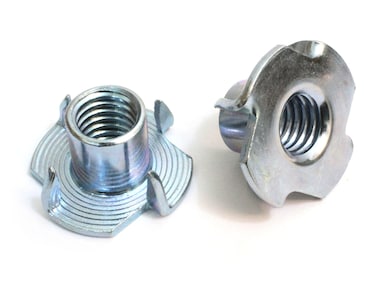 Bolt Dropper 3/8"-16 T-Nuts (200 Pack), Zinc-Plated Steel Corrosion Resistant, 7/16" Barrel Length, 4-Pronged Tee Nut for Wood, Rock Climbing Holds, Cabinetry by Bolt Dropper