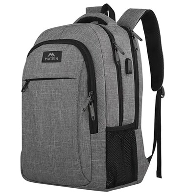 MATEIN Travel Laptop Backpack, Business Anti Theft Slim Sturdy Laptops Backpack with USB Charging Port, Water Resistant College School Computer Bag Gift for Men &amp; Women Fits 15.6 Inch Notebook, Grey