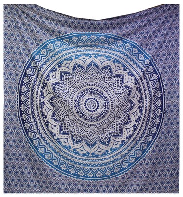 raajsee Large Blue Ombre Mandala Tapestry Wall Hanging,Indian Cotton Beach Throw Blanket Hippie Bohemian Elephant Queen Boho D&eacute;cor,Meditation Yoga Mat Rugs,82x92 inches