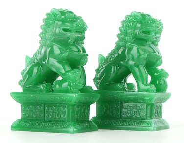 Wealth Porsperity Pair of Fu Foo Dogs Guardian Lion Statues,Best Housewarming Congratulatory to Ward Off Evil Energy,Feng Shui Decor