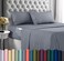 Utopia Bedding Queen Sheet Set, Soft Microfiber 4 Piece Hotel Luxury Bed Sheets for Women, Men, Kids &amp; Teens with Side Storage Deep Pocket Fitted Sheet - Embroidered Pillow Cases - Flat Sheet (Grey)