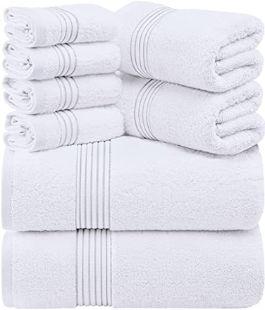 Utopia Towels 8 Piece Premium Towel Set, 2 Bath, 2 Hand, and 4 Washcloths, 100% Ring Spun Cotton, Highly Absorbent Towels for Bathroom, Sports, and Hotel, White