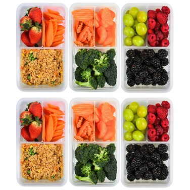 FIT Strong &amp; Healthy Bento Lunch Box &amp; Meal Prep Containers, Food &amp; Snack Storage for Adults &amp; Kids, Microwave, Freezer, &amp; Dishwasher Safe, Reusable, Airtight Lid, Removable Compartments, 39oz, 6 Pack