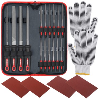 Hi-Spec 16 Piece Metal Hand &amp; Needle Files Tool Set Kit. Large &amp; Small Mini T12 Carbon Steel Flat, Half, Round, Triangle Files. Complete in a Zipper Carry Case