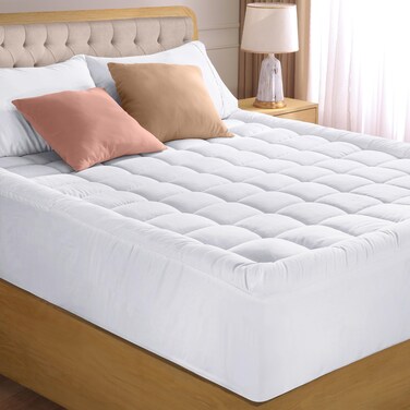 Utopia Bedding Queen Mattress Pad, Quilted Fitted Premium Mattress Protector, Deep Pocket Cover Stretches up to 16 Inches, Fluffy Pillow Topper (60x80 Inches, White)