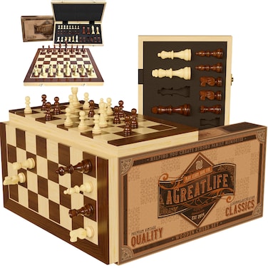 15" Magnetic Chess Board Set - Wooden Chess Board for Kids and Adults - Universal, Competition Ready - Hand Carved Travel Game Chess Pieces, Vintage Chess