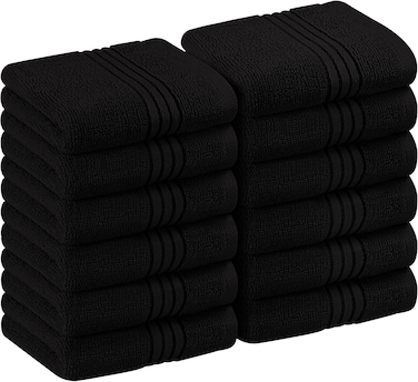 Utopia Towels 12 Pack Premium Wash Cloths Set, 12 by 12 Inches, 100% Cotton Ring Spun, Highly Absorbent and Soft Feel Washcloths for Bathroom, Spa, Gym, and Face, Black