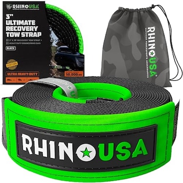 Rhino USA Recovery Tow Strap (3" x 30') - 31,518lb Break Strength - Emergency Recovery Strap Tow Rope for Truck, UTV, ATV &amp; More - Heavy Duty Towing Strap for Offroad 4x4 Use - Compatible with Jeep