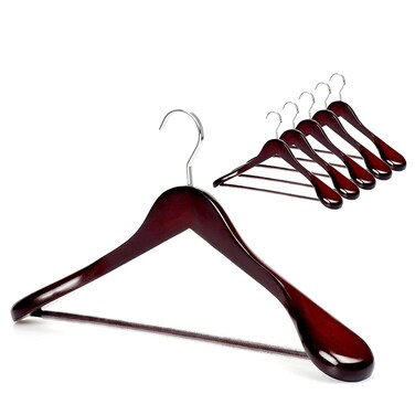 TOPIA HANGER Set of 6 Luxury Mahogany Wooden Coat Hangers, Premium Wood Suit Hangers, Glossy Finish with Extra-Wide Shoulder, Thicker Chrome Hooks &amp; Anti-Slip Bar CT02M