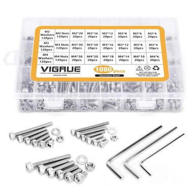 VIGRUE 570Pcs M5 M4 M3 Button Head Socket Cap Screws Bolts Nuts Washers Assortment Kit, Black Small Metric Screws Set Assortment, 10.9 Grade Alloy Steel