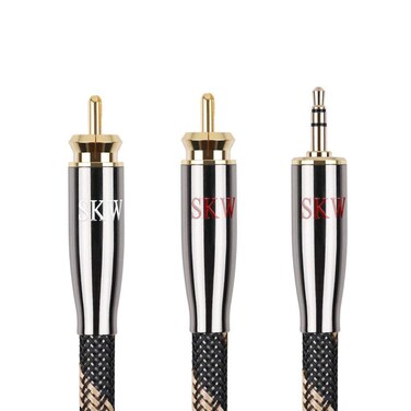 SKW Audiophile Ultra-high Purity Copper Audio Cable 3.5mm Male to 2 RCA Male Audio Auxiliary Stereo Y Splitter Adapter Cable 3.2ft/1M